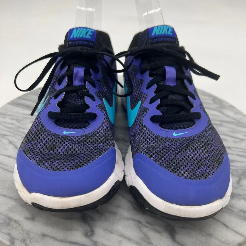 Nike Womens 8 Shoes Flex RN 4 Black Blue Athletic Sneakers Lace Up 749177-020